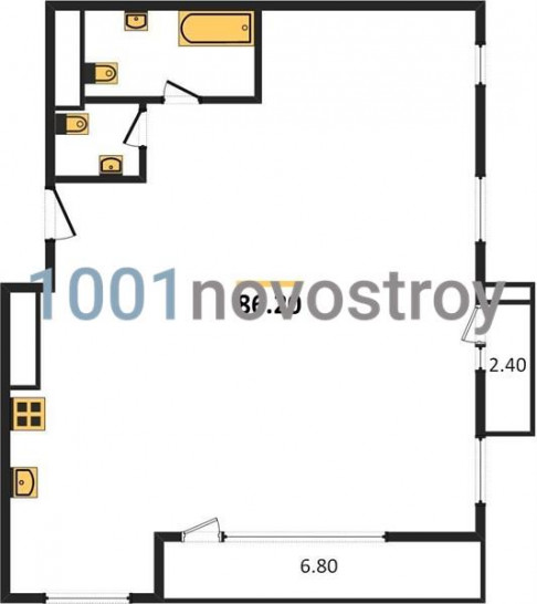 Однокомнатная квартира 86.2 м²
