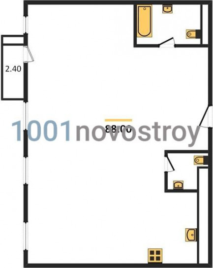 Однокомнатная квартира 88 м²