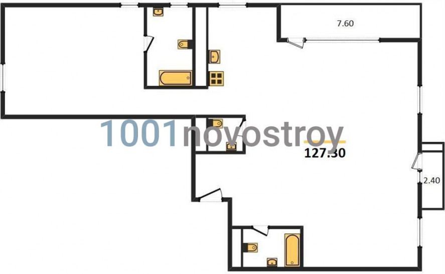 Двухкомнатная квартира 127.3 м²