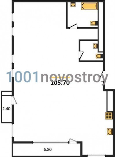Двухкомнатная квартира 105.7 м²