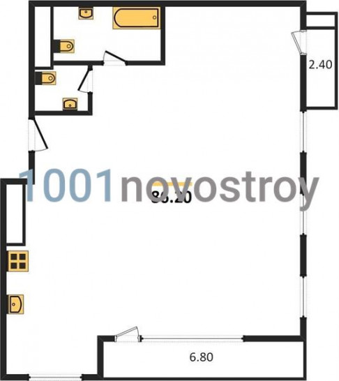 Однокомнатная квартира 86.2 м²