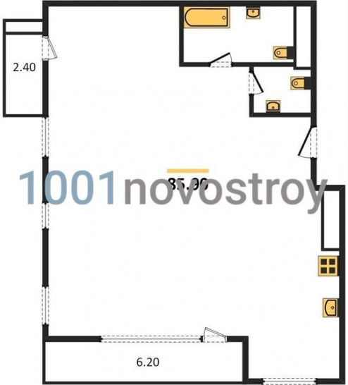 Однокомнатная квартира 85.9 м²
