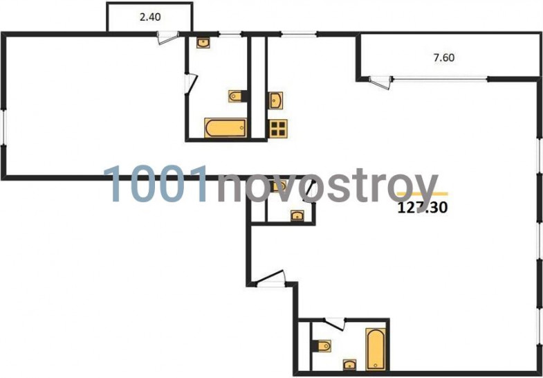Двухкомнатная квартира 127.3 м²