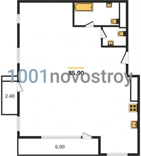 Однокомнатная квартира 85.9 м²